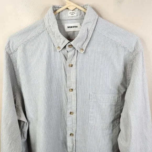 Taylor Stitch Long Sleeve Handmade Striped Single Pocket Button Down Shirt 44 - Picture 3 of 6